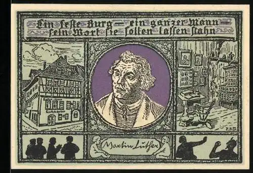 Notgeld Eisenach 1921, 50 Pfennig, Martin Luther und Widmung an Sammler im Herbst 1921