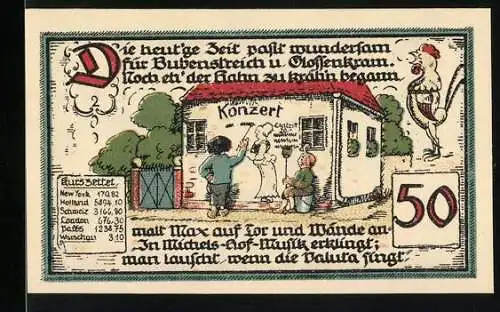 Notgeld Gatersleben 1921, 50 Pfennig, Konzertszene und Schafschererillustration