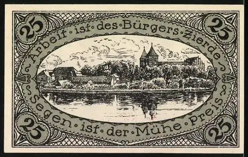 Notgeld Neidenburg 1920, 25 Pfennig, Arbeit ist des Bürgers Zierde Segen ist der Mühe Preis