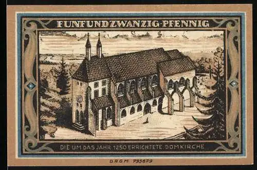Notgeld Glogau, 25 Pfennig, Herzog Konrad II und Domkirche von 1250