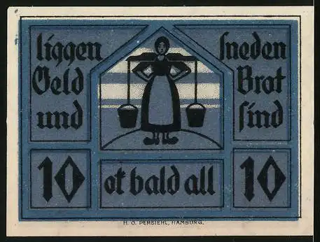 Notgeld Neuhaus, 1921, 10 Pfennig, Gutschein des Kreises Neuhaus, Frau mit Eimern, Wappen von Neuhaus