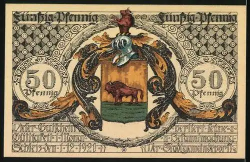 Notgeld Schleiz 1921, 50 Pfennig, Porträt und Wappen mit Löwe-Motiv