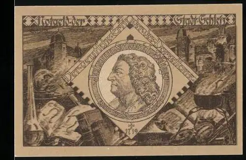 Notgeld Schleiz 1921, 50 Pfennig, Porträt eines Mannes und Wappen mit Löwe