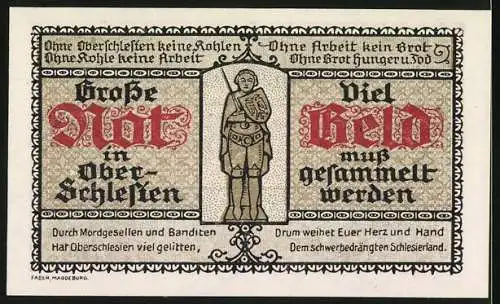 Notgeld Halberstadt 1921, 75 Pfennig, Ober-Schlesier-Hilfstag Spende für Oberschlesien am 11. September 1921
