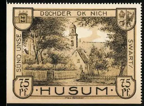 Notgeld Husum, 1921, 75 Pf, Gebäude und Landschaft, gültig bis 31.03.1922