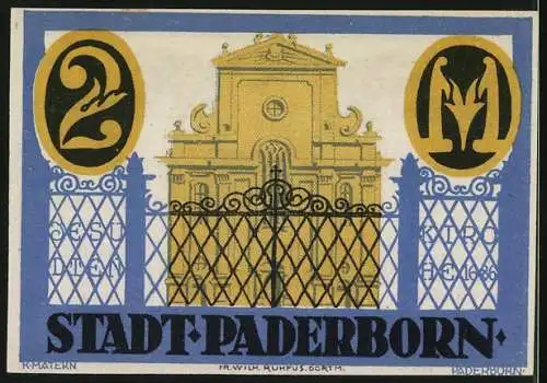 Notgeld Paderborn, 1921, Zwei Mark, Ferdinand von Fürstenberg und Stadtansicht