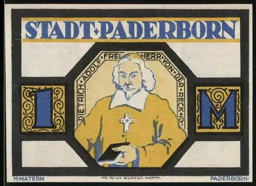 Notgeld Paderborn, 1921, 1 Mark, Stadtwappen und Dom Hochaltar