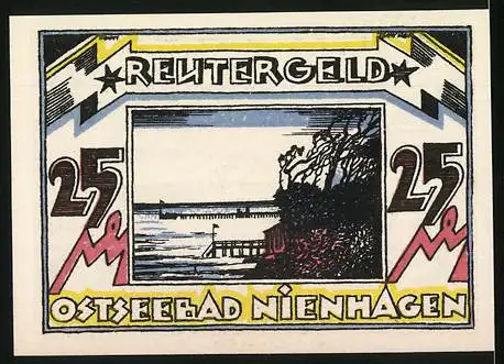 Notgeld Ostseebad Nienhagen, 1921, 25 Pfennig, Badeverwaltung und Strandansicht