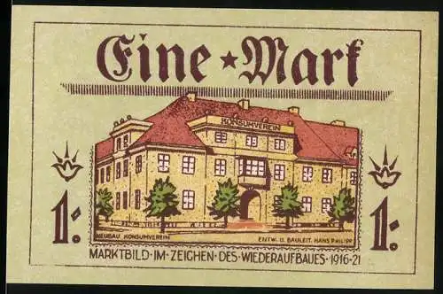 Notgeld Neidenburg, 1921, 1 Mark, Konsumverein und Magistrat