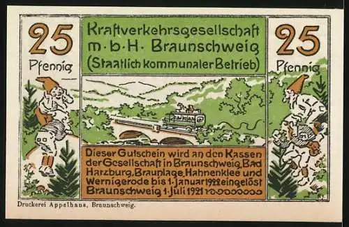 Notgeld Braunschweig, 1921, 25 Pfennig, Kraftverkehrsgesellschaft m.b.H. Braunschweig mit Der wilde Mann