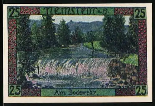 Notgeld Neinstedt, 1921, 25 Pfennig, Am Bodewehr, Dreifarbendruck von Oscar Grape Quedlinburg