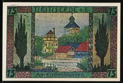 Notgeld Neinstedt, 1921, 75 Pfennig, Am Kirchenbrunnen, Gültig bis zum Aufruf