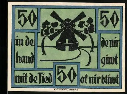 Notgeld Neuhaus, 1921, 50 Pfennig, Gutschein des Kreises mit Windmühle und Wappen