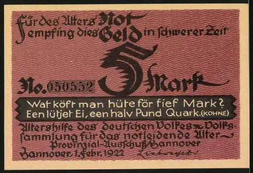 Notgeld Hannover 1922, 5 Mark, Niedersächsische Dichterserie Nr. 3, Ulkige Texte und Dichterporträt