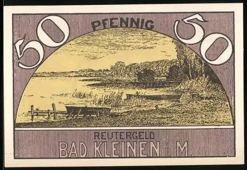 Notgeld Bad Kleinen 1922, 50 Pfennig, Landschaft mit Boot und See