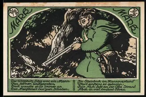 Notgeld Stuttgart 1921, 50 Pfennig, Hilfsschein des Vereins Naturschutzpark mit Jäger und Landschaftsszene