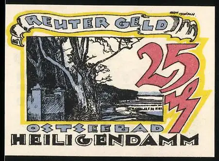 Notgeld Heiligendamm, 1921, 25 Pfennig, Reutergeld und Badeverwaltung, Ostseebad Heiligendamm, farbenfrohes Design