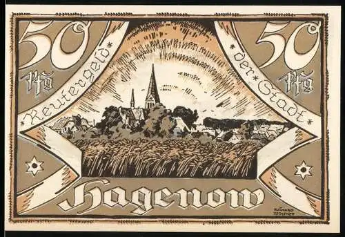 Notgeld Hagenow, 1922, 50 Pf, Stadtansicht und Viehherde