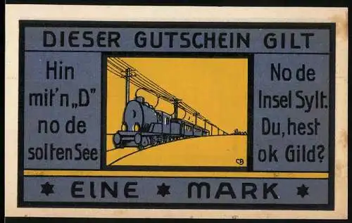 Notgeld Hamburg, 1921, Eine Mark, Zug und Gebäude, Lehrerreise nach Sylt