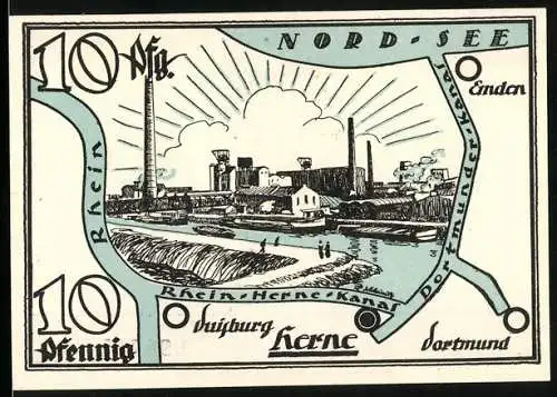 Notgeld Herne 1921, 10 Pfennig, Industrieansicht und Ritterabbildung