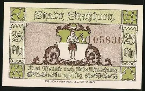 Notgeld Stassfurt, 1921, 25 Pfennig, Wege des Kali-Bergbaues mit Bergmann und Glück auf Symbolen