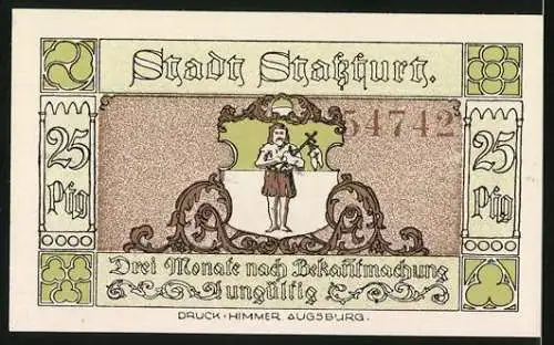 Notgeld Stassfurt, 1921, 25 Pfennig, Wiege des Kalibergbaues mit Bergarbeiterszene und Stadtwappen