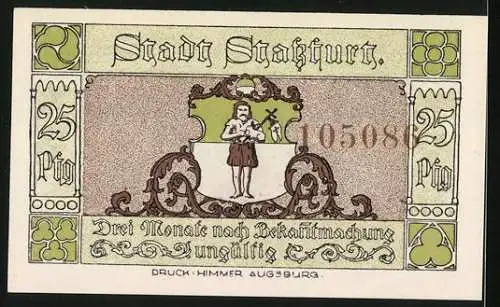 Notgeld Stassfurt, 1921, 25 Pfennig, Wiege des Kali-Bergbaues und Stadtsiegel, Glück auf Symbole