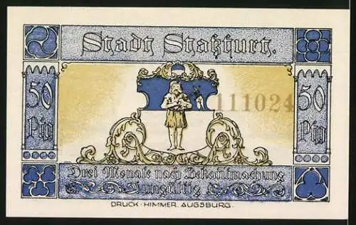 Notgeld Stassfurt 1921, 50 Pfennig, Stadtansicht und historische Figuren