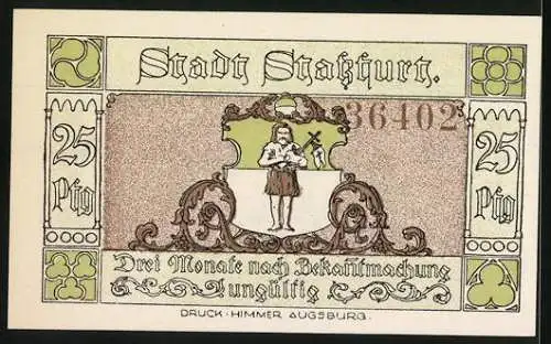 Notgeld Stassfurt, 1921, 25 Pfennig, Wiege des Kalibergbaues Glück auf und Stadtwappen