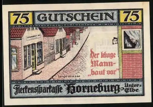 Notgeld Horneburg 1921, 75 Pfennig, Lange Strasse und Stadtwappen