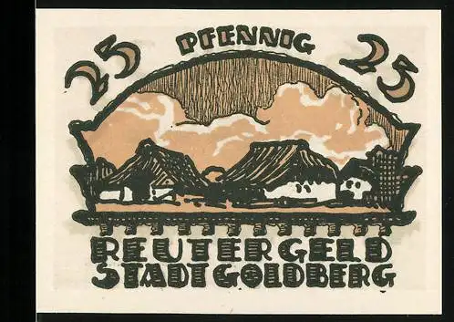 Notgeld Goldberg, 1922, 25 Pfennig, Reutergeld der Stadt Goldberg mit Landschaft und Stadtwappen