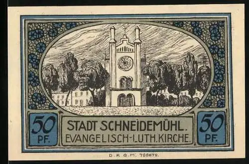 Notgeld Schneidemühl, 50 Pf, Evangelisch-Luth. Kirche und Sparkasse, Serie B 14687