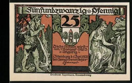 Notgeld Ilsenburg 1921, 25 Pfennig, Mythologische Figuren und Landschaft Druckerei Appelhans