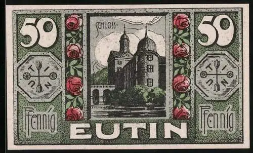 Notgeld Eutin, 1920, 50 Pfennig, Schloss und Wappen mit Text