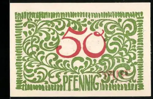 Notgeld Konstanz, 1918, 50 Pfennig, Kriegsnotgeld mit grüner und roter Verzierung
