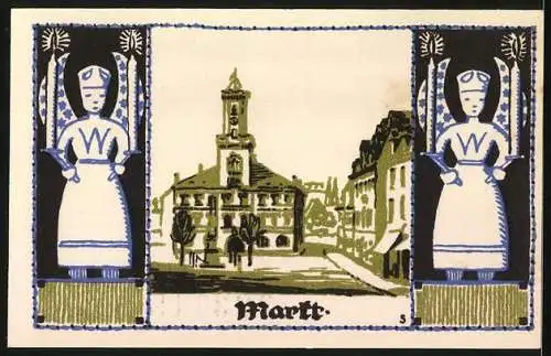 Notgeld Schneeberg 1921, 50 Pfennig, Stadtwappen und Rathausabbildung