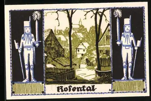 Notgeld Schneeberg 1921, 50 Pfennig, Stadtansicht Rosental und Stadtwappen mit Jahreszahl