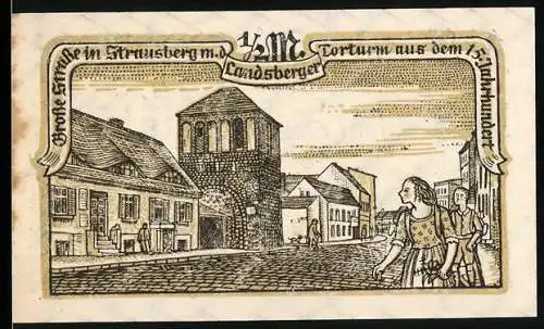 Notgeld Strausberg 1921, 1½ Mark, Grosse Strasse und Torturm aus dem 15. Jahrhundert