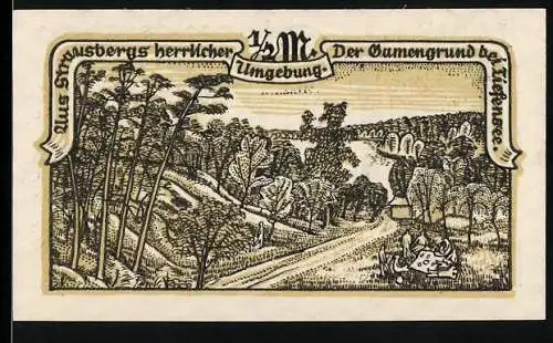 Notgeld Strausberg, 1921, 1 /2 Mark, Landschaft und Wappen von Strausberg