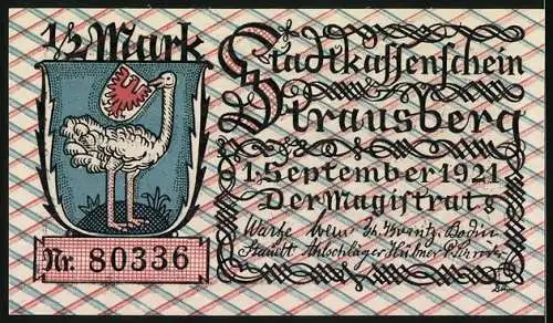 Notgeld Strausberg, 1921, 1 /2 Mark, Landschaft und Wappen von Strausberg