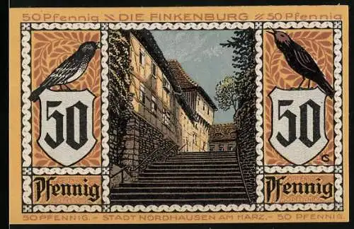 Notgeld Nordhausen 1921, 50 Pfennig, Die Finkenburg und Der Roland