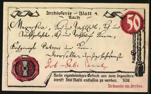 Notgeld Mühlhausen 1921, 50 Pfennig, Einlösbar bei allen städtischen Kassen bis 31. Oktober 1921, Archivserie Blatt 4