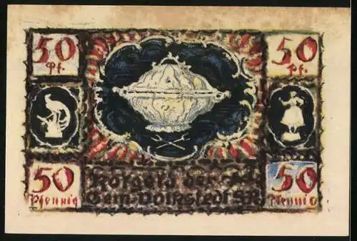 Notgeld Volkstedt 1921, 50 Pfennig, Tannenzweige und Ornamente, Nr. 20597