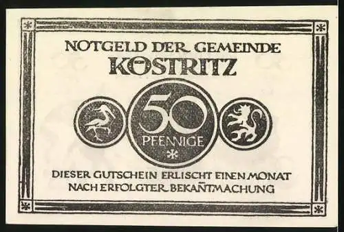 Notgeld Köstritz, 50 Pfennig, Köstritzer Schwarzbier hilft den Müttern die Kindlein stramm ins Dasein füttern