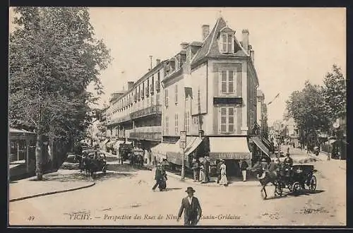 AK Vichy, Perspective des Rues de Nîmes et de Cunin-Gridaine, Tabac, A la Civette