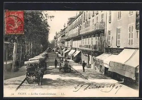 AK Vichy, La Rue Cunin-Gridaine mit Kutschen