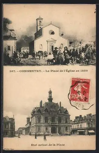 AK Commentry, La Place de l`Eglise en 1850, Etat actuel de la Place