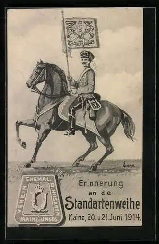 Künstler-AK Mainz, Standartenweihe des Vereins der ehemal. 13. Husaren am 20. u. 21. Juni 1914