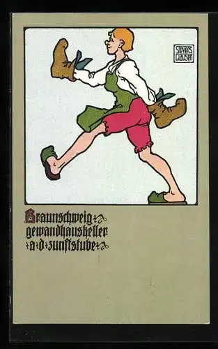 Künstler-AK sign. Sievers Clausen: Braunschweig, Gewandhauskeller an der Zunftstube, Schusterjunge