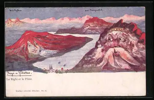 Künstler-AK sign. E. Hansen / Emil Nolde: Rigi und Pilatus, Berg mit Gesicht / Berggesichter